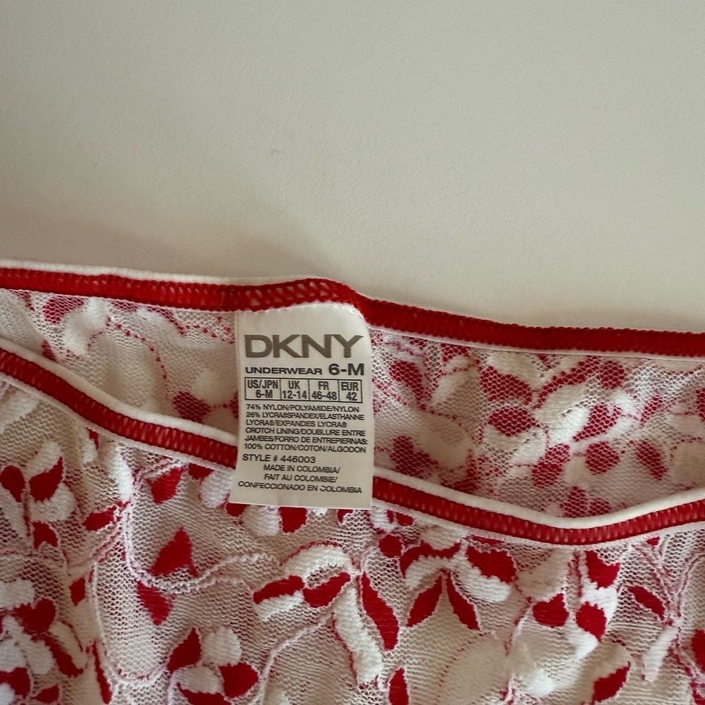 DKNY Sheer Lace Boyshorts Panties – Red & White Floral Embroidery, Size M, NWOT - Picture 6 of 6